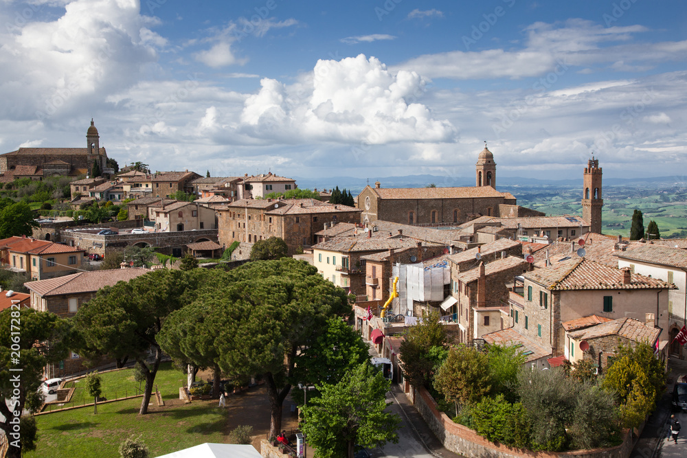 view on traditional medieval town of Montalcino, Tuscany, Italy