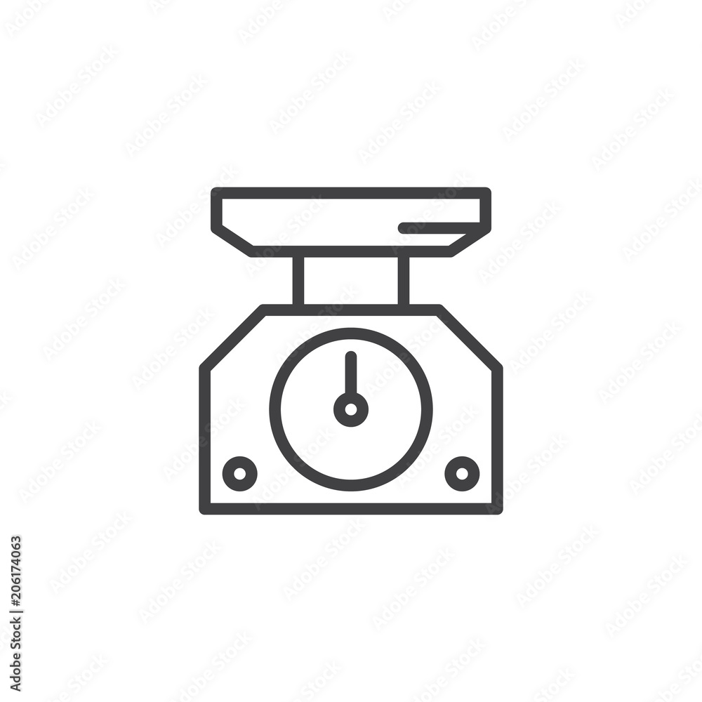 Kitchen Scales outline icon. linear style sign for mobile concept and web design. Scale balance measure simple line vector icon. Symbol, logo illustration. Pixel perfect vector graphics Kitchen Scales outline icon. linear style sign for mobile concept and web design. Scale balance measure simple line vector icon. Symbol, logo illustration. Pixel perfect vector graphics