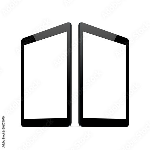 Tablet computer screen mock up with perspective view. Responsive screens to showcase website design project in modern style. Vector illustration