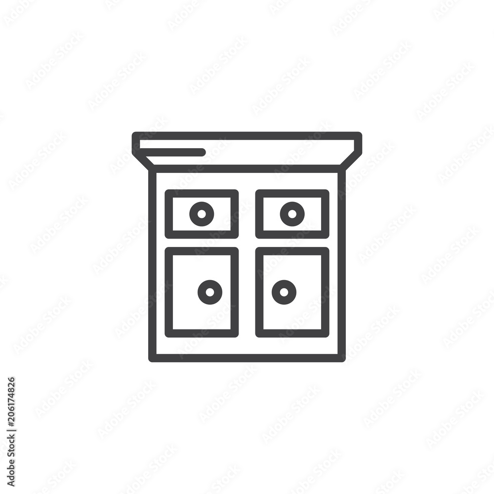 Kitchen Cabinet outline icon. linear style sign for mobile concept and web design. chest of drawers simple line vector icon. Symbol, logo illustration. Pixel perfect vector graphics Kitchen Cabinet outline icon. linear style sign for mobile concept and web design. chest of drawers simple line vector icon. Symbol, logo illustration. Pixel perfect vector graphics