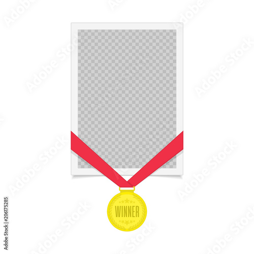 Frame with winner medal.