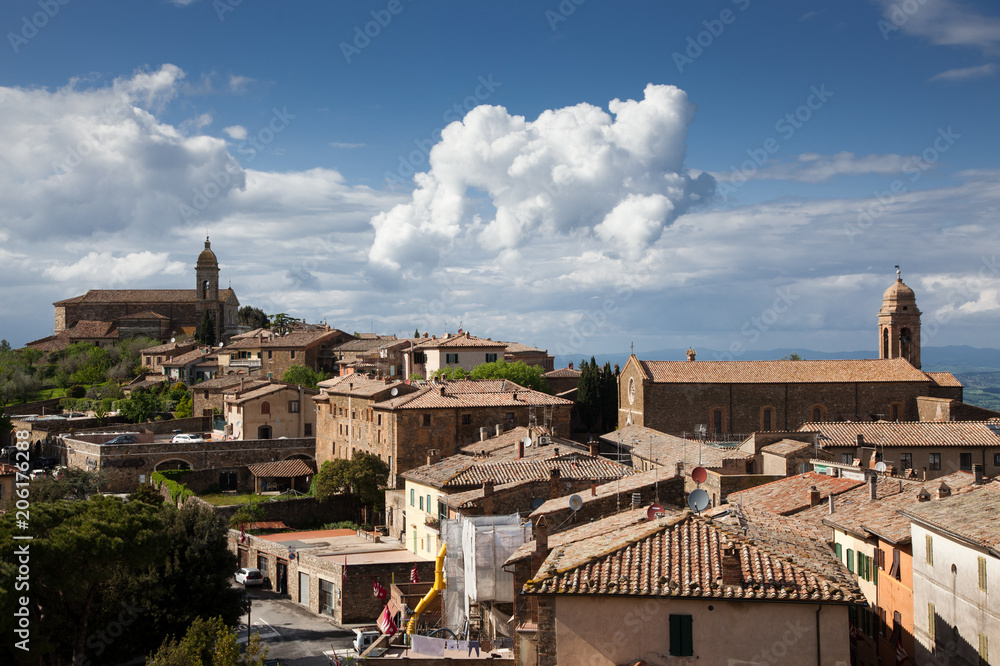 view on traditional medieval town of Montalcino, Tuscany, Italy