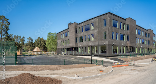 A new school building and school yard in Stockholm, Haninge, almost completely ready