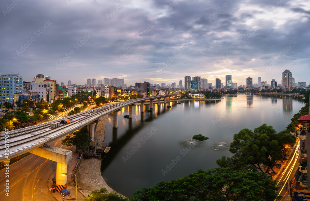 Aerial skyline view of Hanoi. Hanoi cityscape at twilight at Hoang Cau lake Aerial skyline view of Hanoi. Hanoi cityscape at twilight at Hoang Cau lake