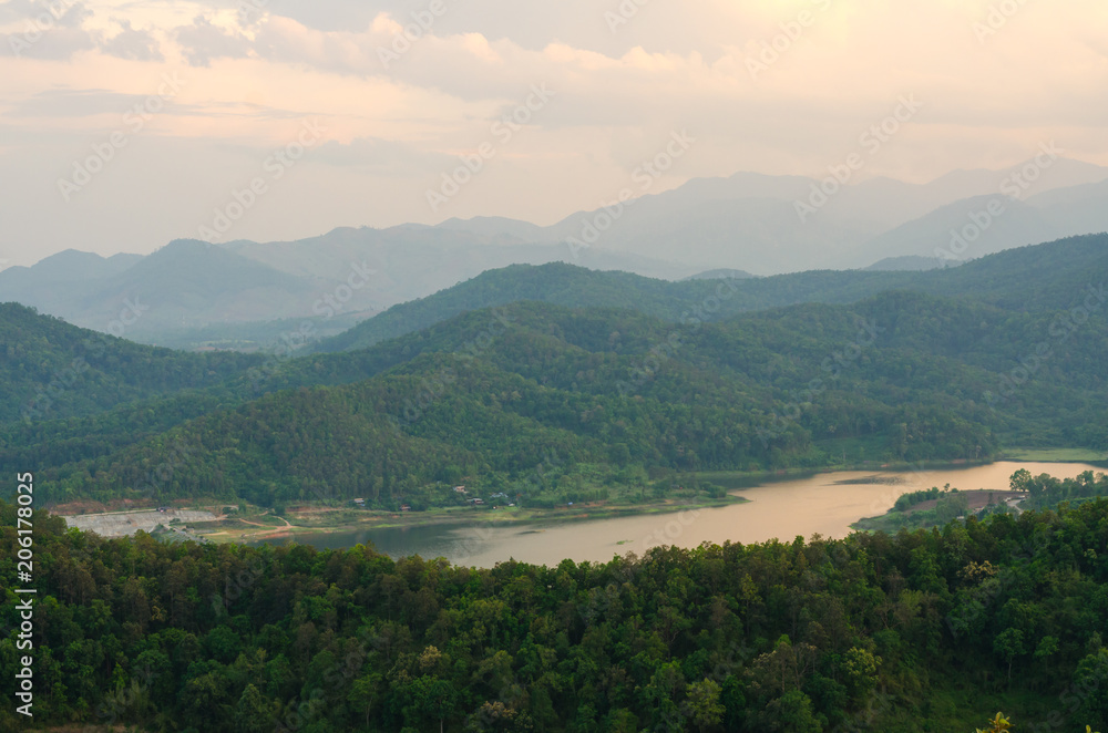nature view of lake and mountain in Chiang Rai,Thailand