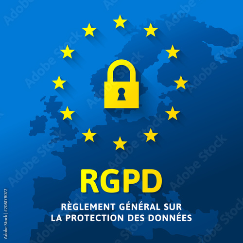 RGPD - Règlement Général de la Protection des Données, drapeau de l'Union européenne avec cadenas