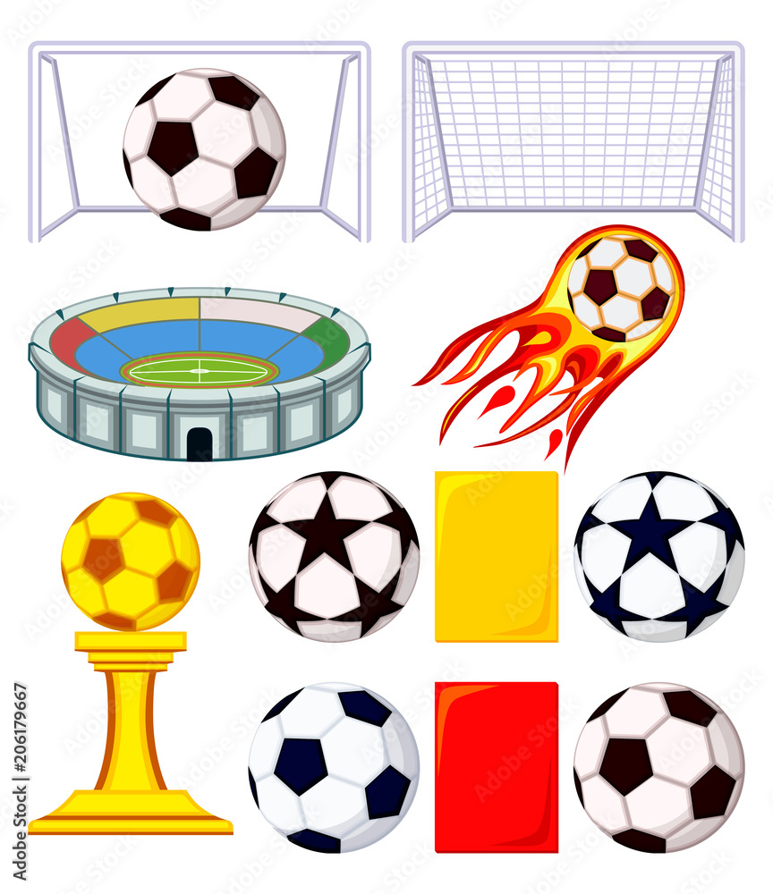 Naklejka premium 11 soccer elements colorful cartoon set