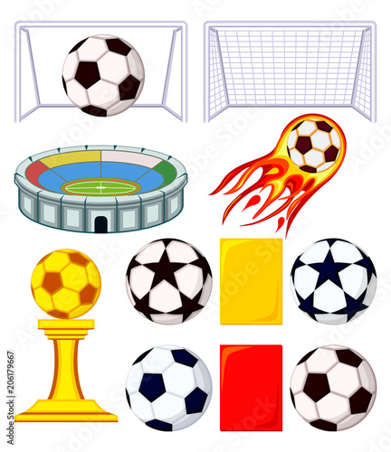 11 soccer elements colorful cartoon set