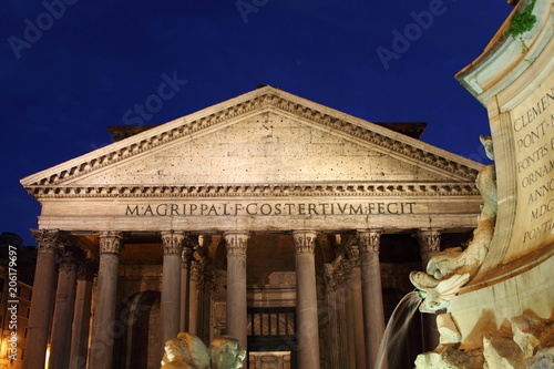 Pantheon at night in Rome, Italy photo