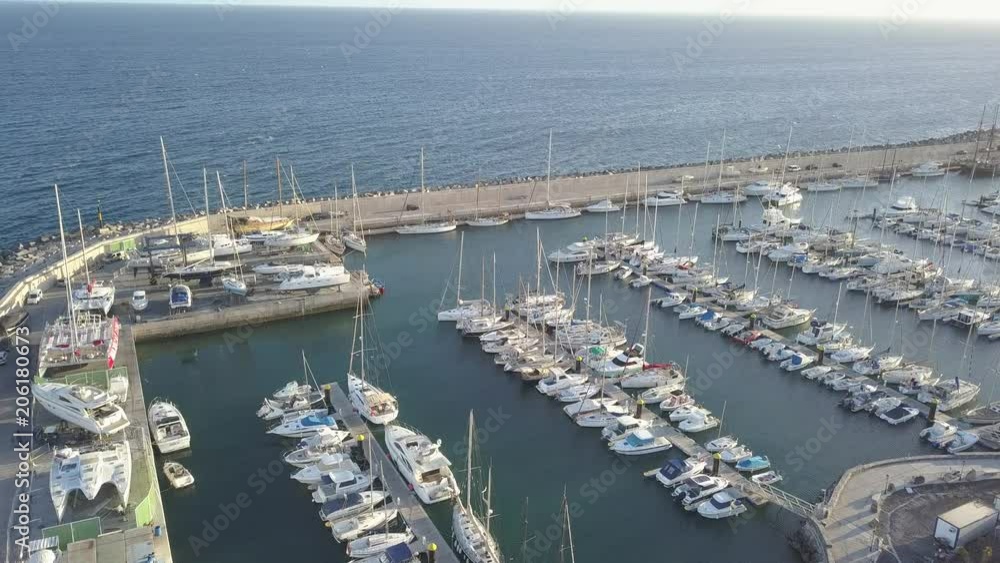 Aerial view of harbor Tenerife island Canary Spain drone top view 4K UHD video Aerial view of harbor Tenerife island Canary Spain drone top view 4K UHD video