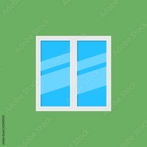 White window with blue glass vector flat icon