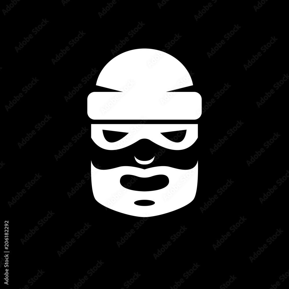 Icon of a silhouette of a thief head in a mask and hat Icon of a silhouette of a thief head in a mask and hat