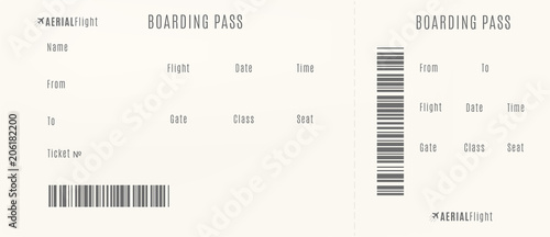 Plane boarding pass template. Empty airplane ticket