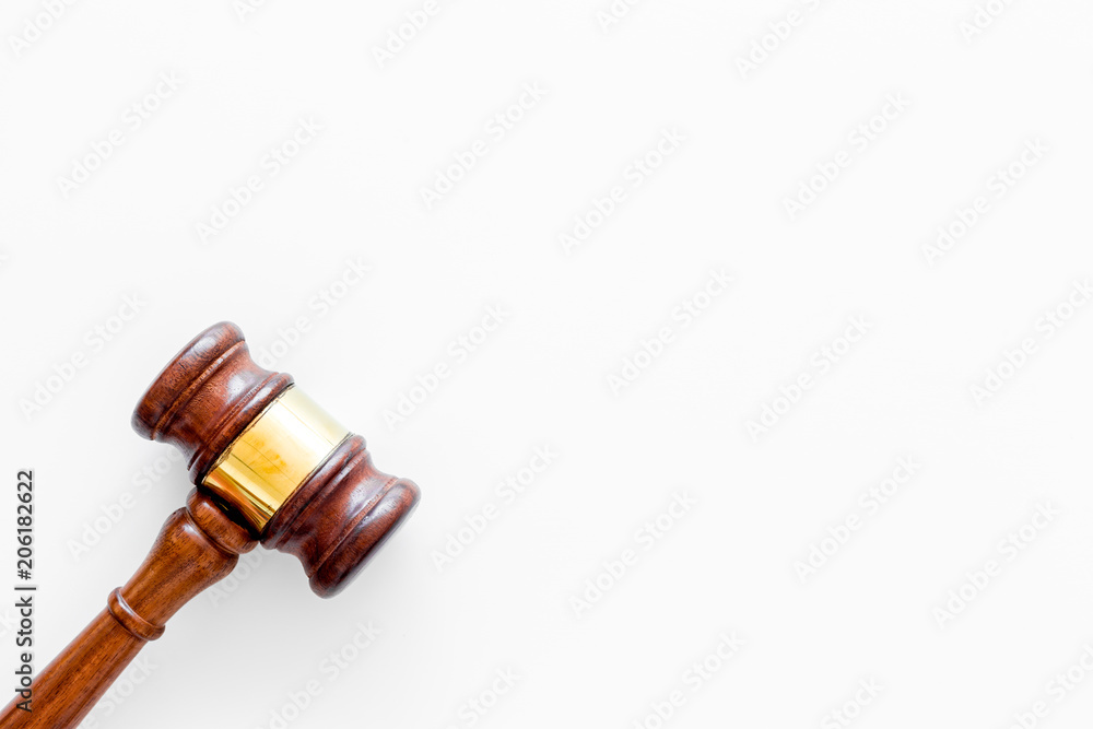 Law or jurisprudence concept. Judge gavel on white background top view copy space Law or jurisprudence concept. Judge gavel on white background top view copy space