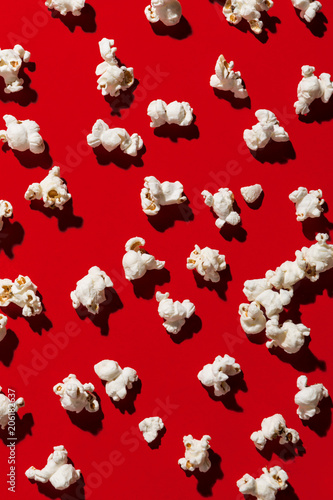 Popcorn on red background, pop contemporary style
