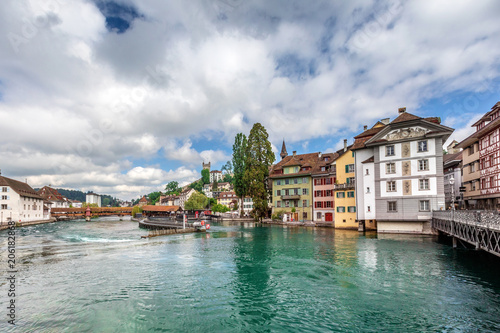 Fototapeta Naklejka Na Ścianę i Meble -  View of the city Lucerne from the lake side. Old European city