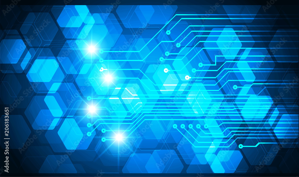 Fototapeta binary circuit board future technology, blue cyber security concept background, abstract hi speed digital internet.motion move blur. pixel vector