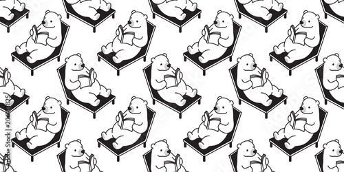 Bear seamless pattern polar bear vector reading book beach bed isolated background wallpaper illustration cartoon