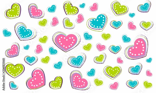 Fondo de corazones de colores con lunares.