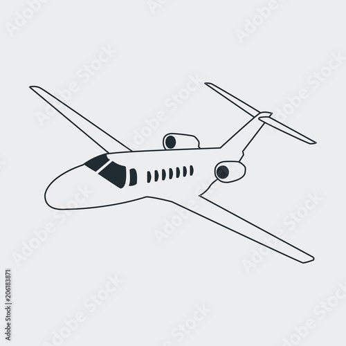 Icono plano avion de negocios en fondo gris