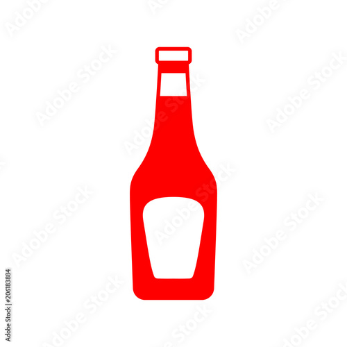 Icono plano botella de cristal de ketchup en color rojo