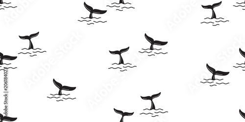 shark fin seamless pattern vector dolphin whale tail ocean background isolated wallpaper