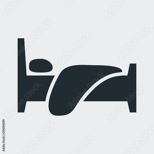 Icono plano cama de hotel en fondo gris