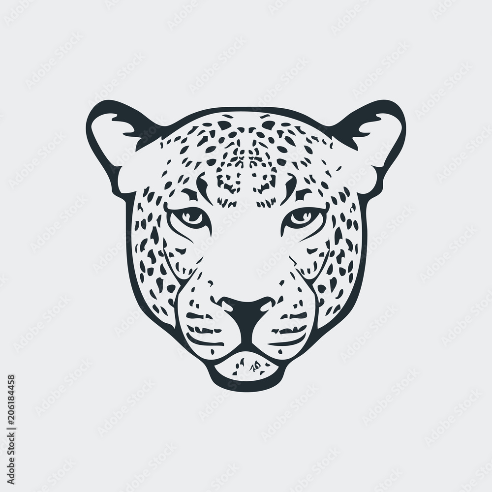 Naklejka premium Leopard głowa sylwetka płaska ikona na szarym tle