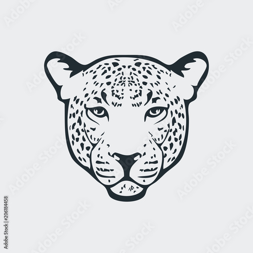 Icono plano silueta cabeza leopardo en fondo gris
