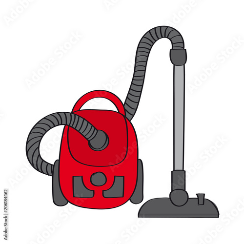 Red vacuum cleaner - original hand drawn illustration