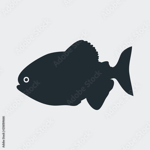 Icono plano silueta piraña en fondo gris