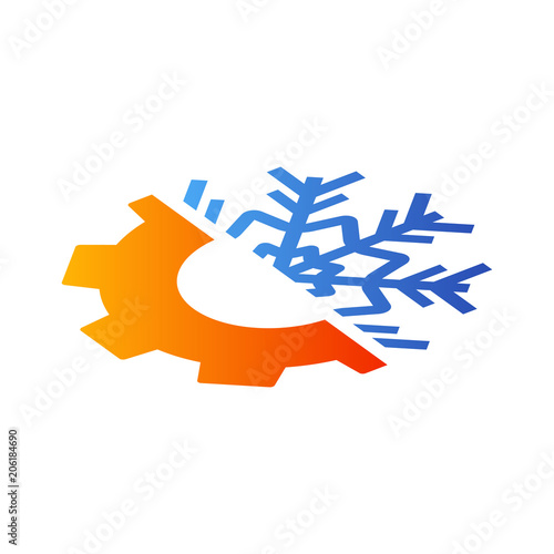 Logotipo estrella frio con engranaje en color azul y naranja