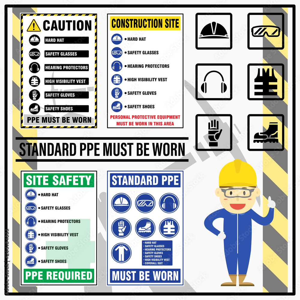 Set of site safety mandatory standard personal protective equipment