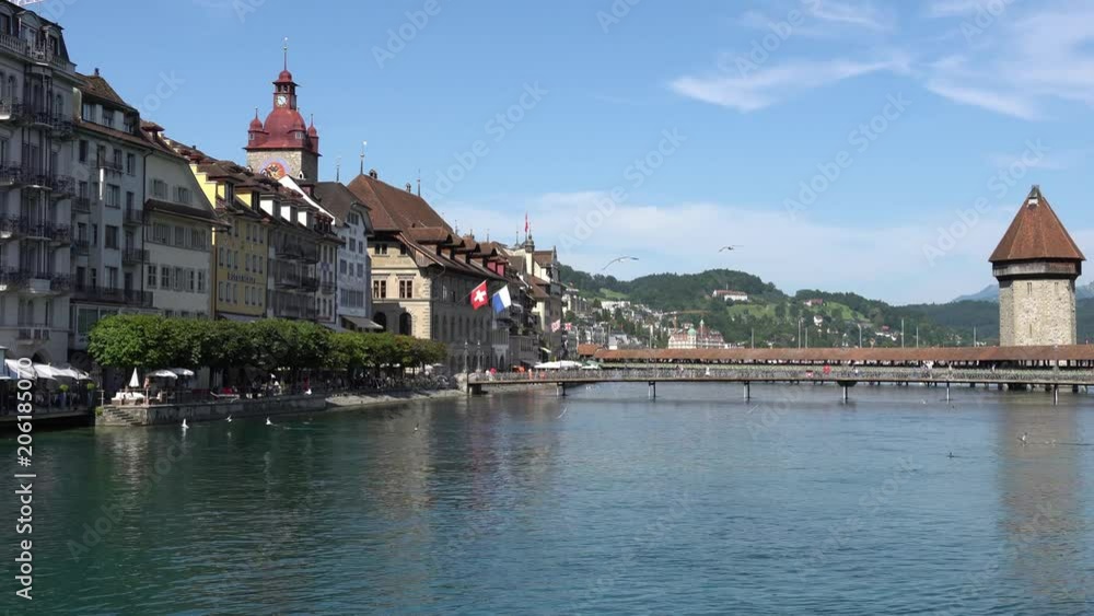 LUCERNE, SWITZERLAND - JULY 04, 2017: View of historic Lucerne city center, Switzerland. Lucerne is the capital of the canton of Lucerne and part of the district of the same name. LUCERNE, SWITZERLAND - JULY 04, 2017: View of historic Lucerne city center, Switzerland. Lucerne is the capital of the canton of Lucerne and part of the district of the same name.