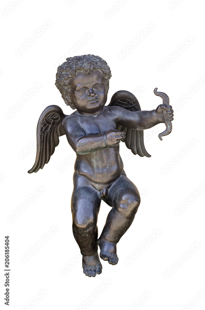 bronze angel with a bow and wings isolated on white