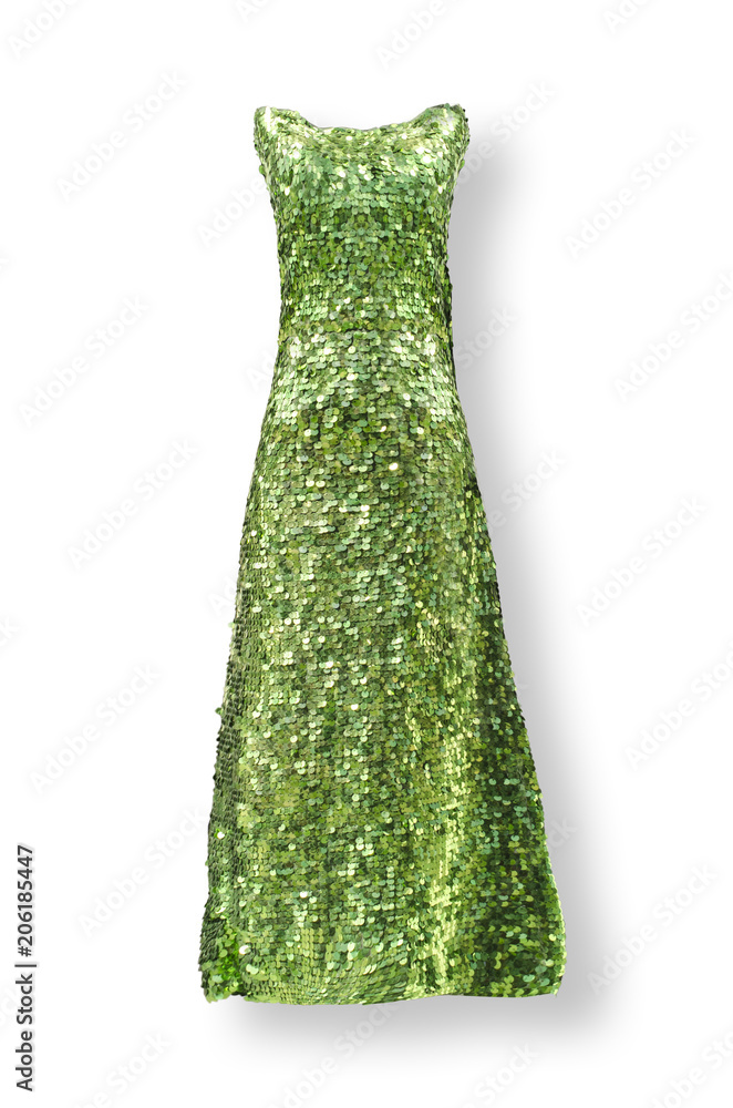green long dress with paillettes isolated on white green long dress with paillettes isolated on white