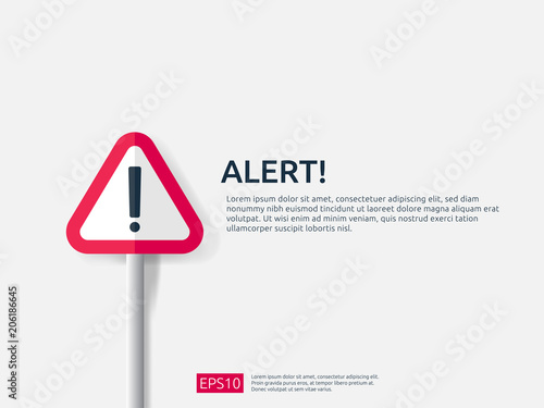 attention warning alert sign banner with exclamation mark symbol. concept for danger on Internet, technology, VPN Security protection. Background vector illustration.
