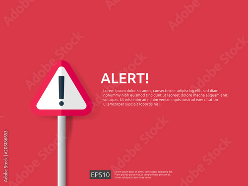 attention warning alert sign banner with exclamation mark symbol. concept for danger on Internet, technology, VPN Security protection. Background vector illustration.