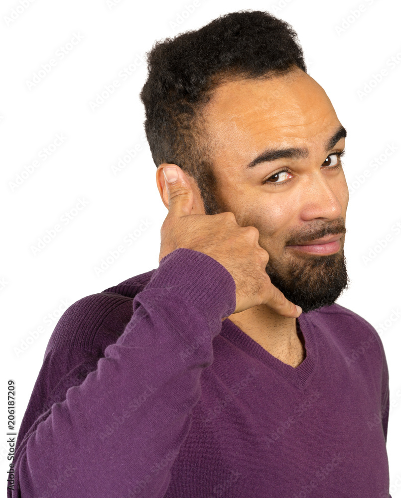 Obraz premium Call center. Man showing call sign. Business people concept