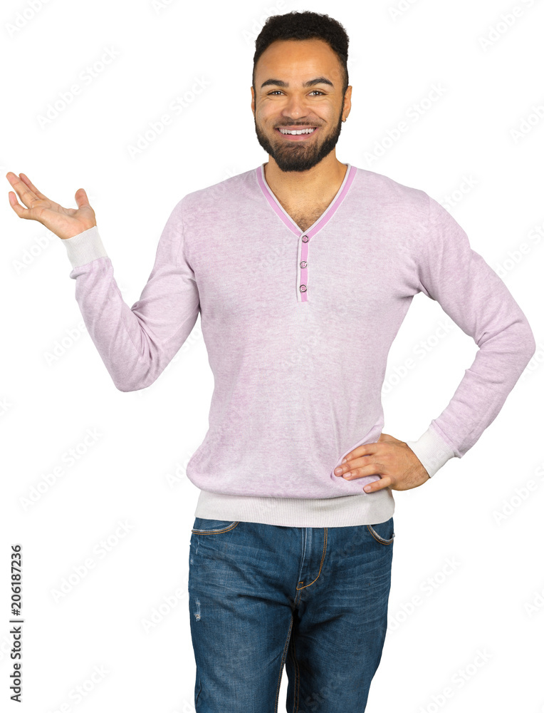 Black man businessman making presentation isolated on white background Black man businessman making presentation isolated on white background