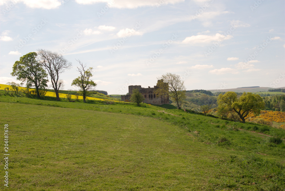 Crichton Castle ruins and hills, Midlothian