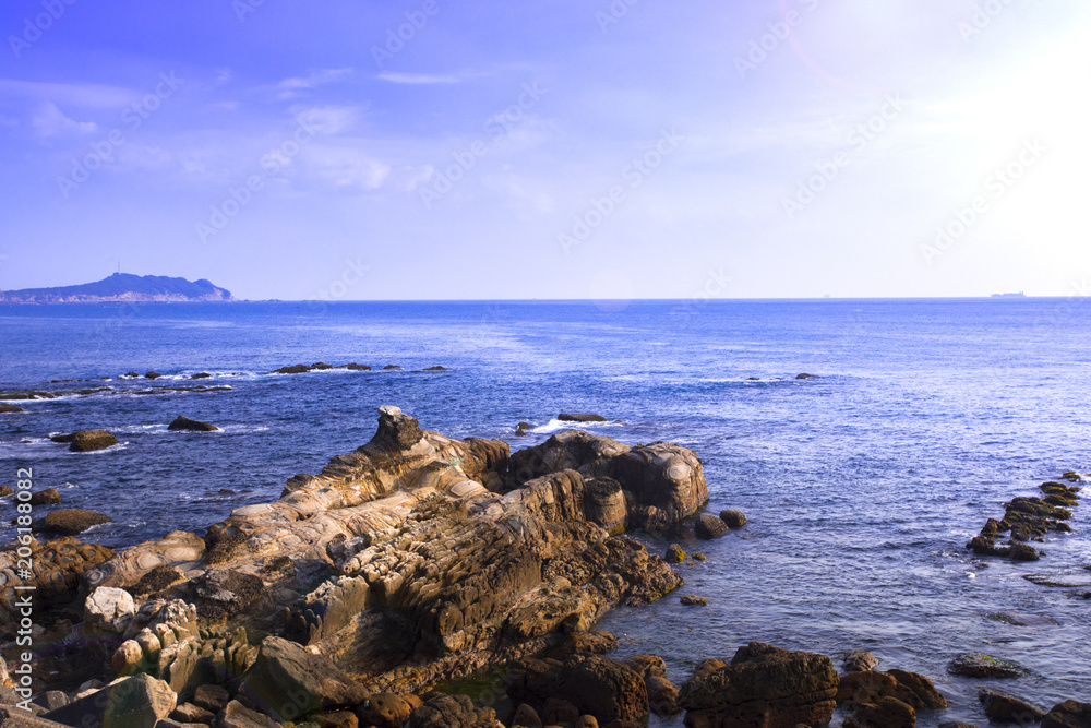 Taiwan's famous scenic area, the northern coast of Keelung, natural geological rocky shores and the sea,