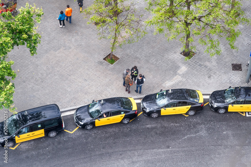 Barcelons, Spain. Aerial view of city taxis