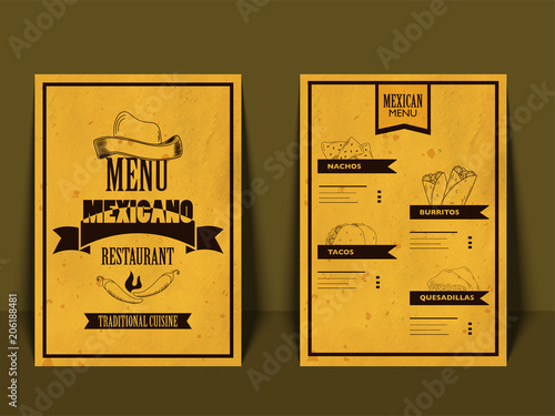 Mexican menu for restaurant and cafe.