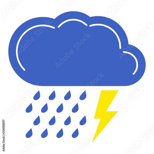 Weather icon. Meteorology symbol rain. Storm sign. Isolated icon bad weather. Design element. Symbol of gale. Template for weather forecast, card, etc. Vector illustration.