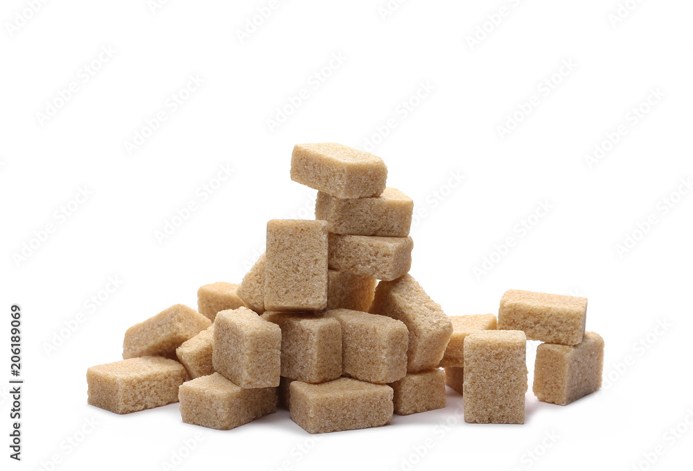 Brown cane sugar cubes isolated on white background Brown cane sugar cubes isolated on white background