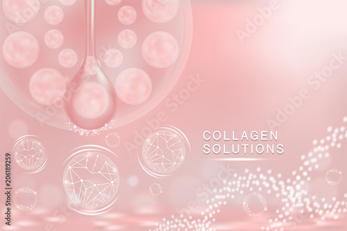 Pink Collagen Serum drop, cosmetic advertising background ready to use, luxury skin care ad, Illustration vector.	