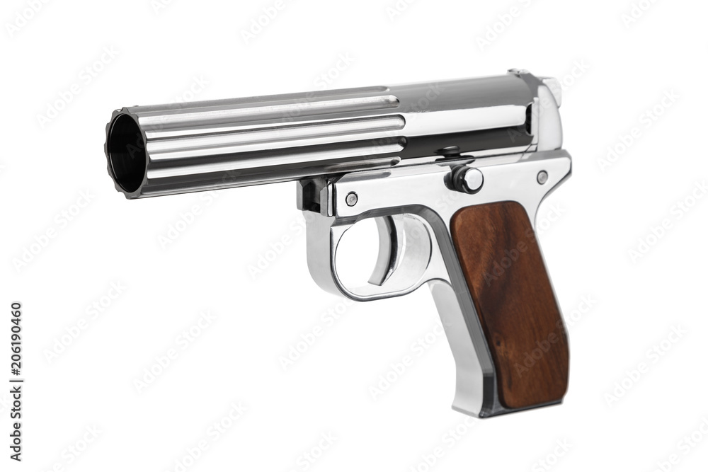 Silver signal Flare gun isolated on white Silver signal Flare gun isolated on white