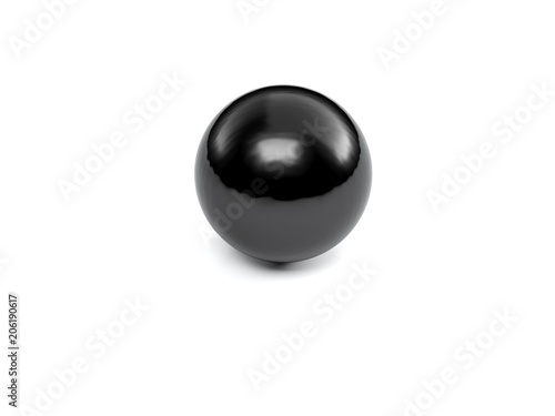 Black glossy ball on white surface - 3D rendering