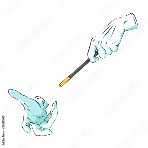  magician hands in gloves with a magic wand